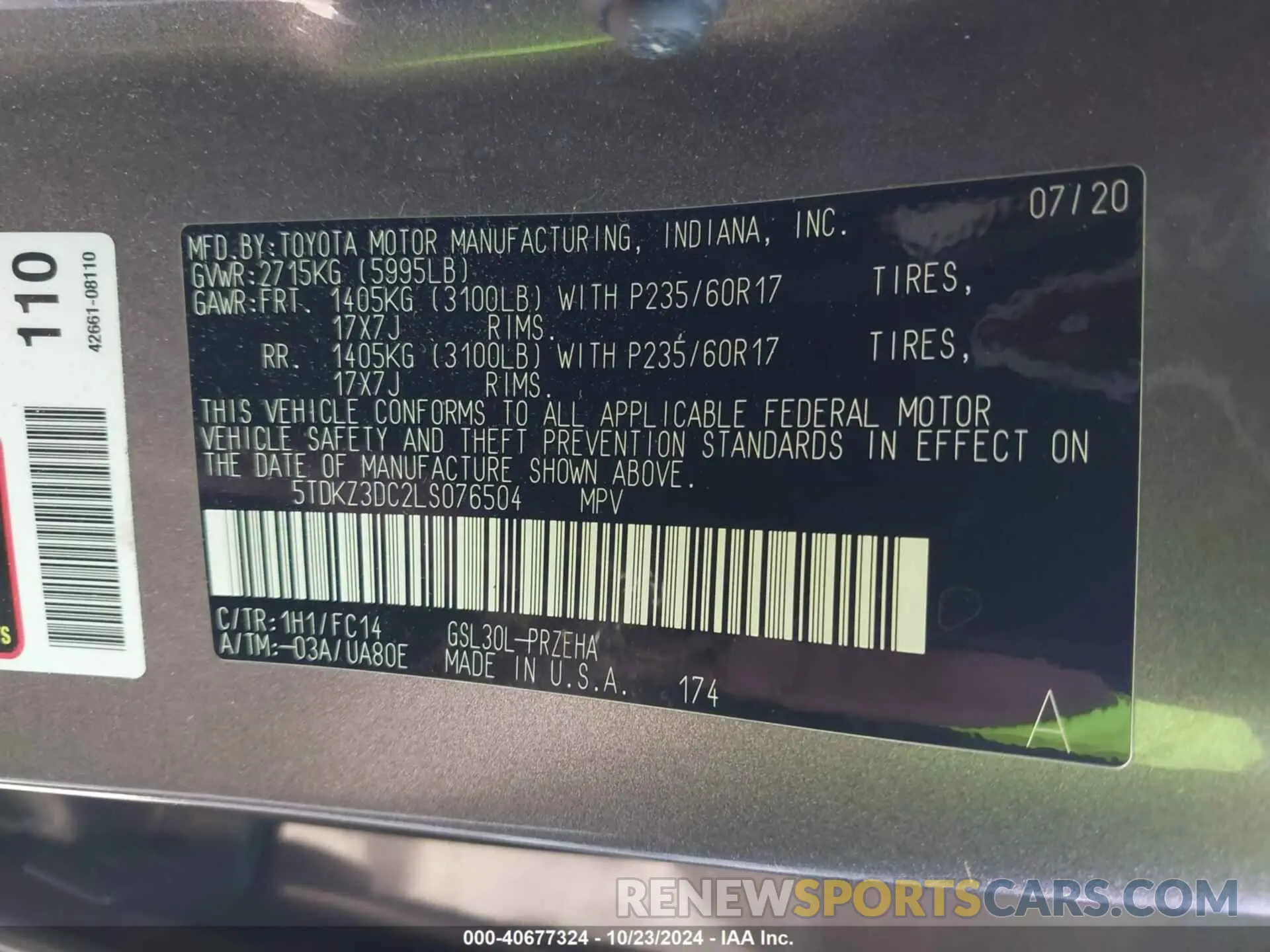 9 Photograph of a damaged car 5TDKZ3DC2LS076504 TOYOTA SIENNA 2020