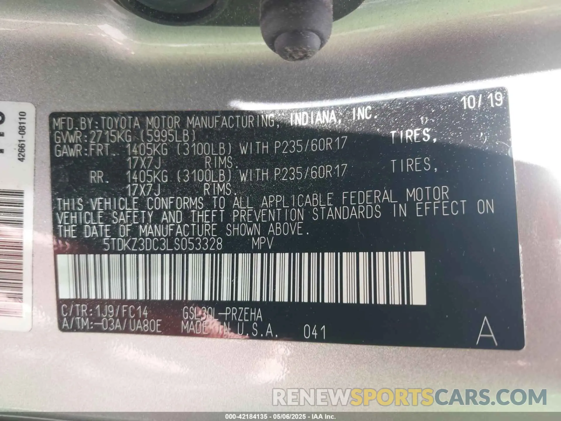 9 Photograph of a damaged car 5TDKZ3DC3LS053328 TOYOTA SIENNA 2020