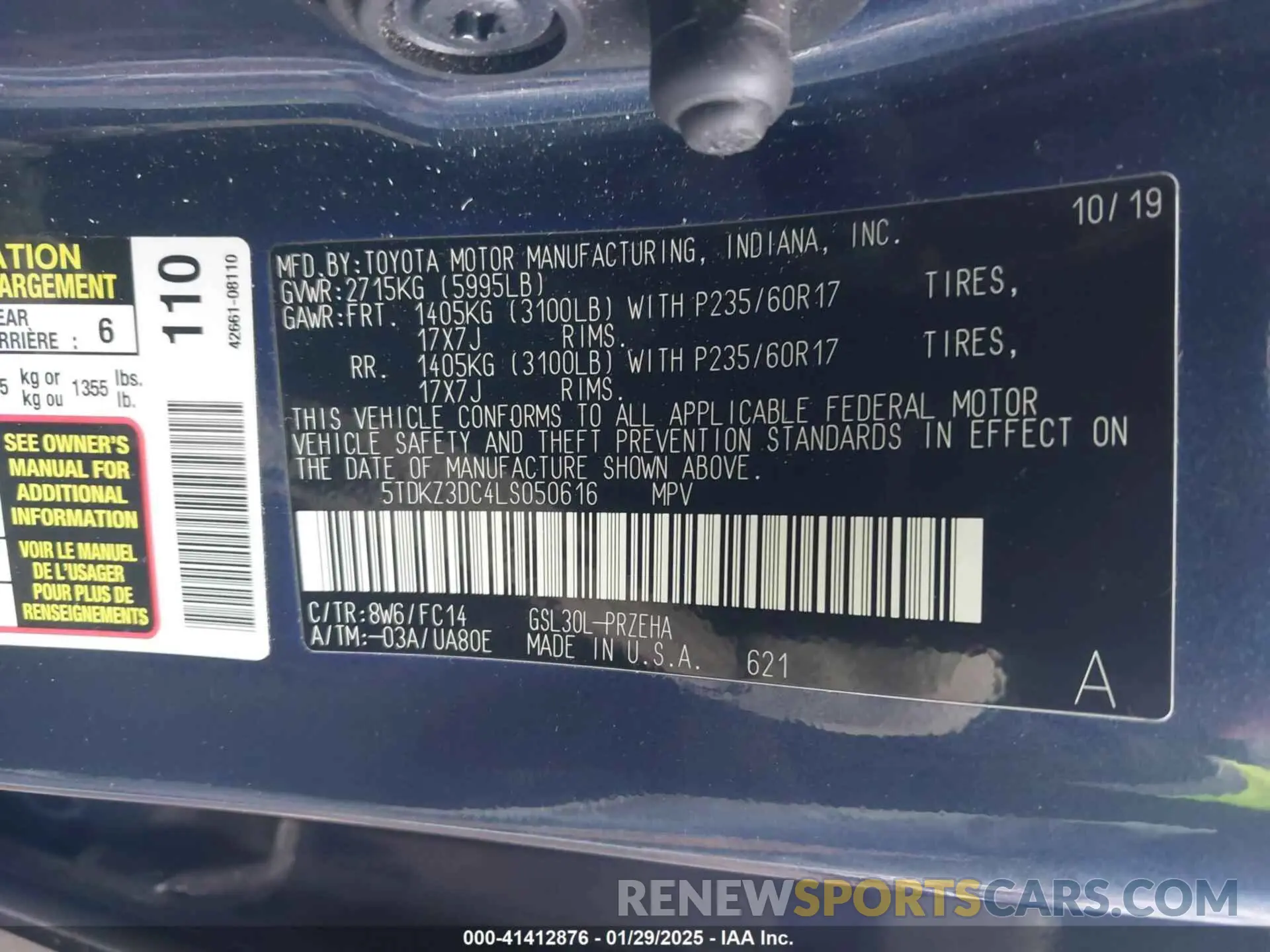 9 Photograph of a damaged car 5TDKZ3DC4LS050616 TOYOTA SIENNA 2020