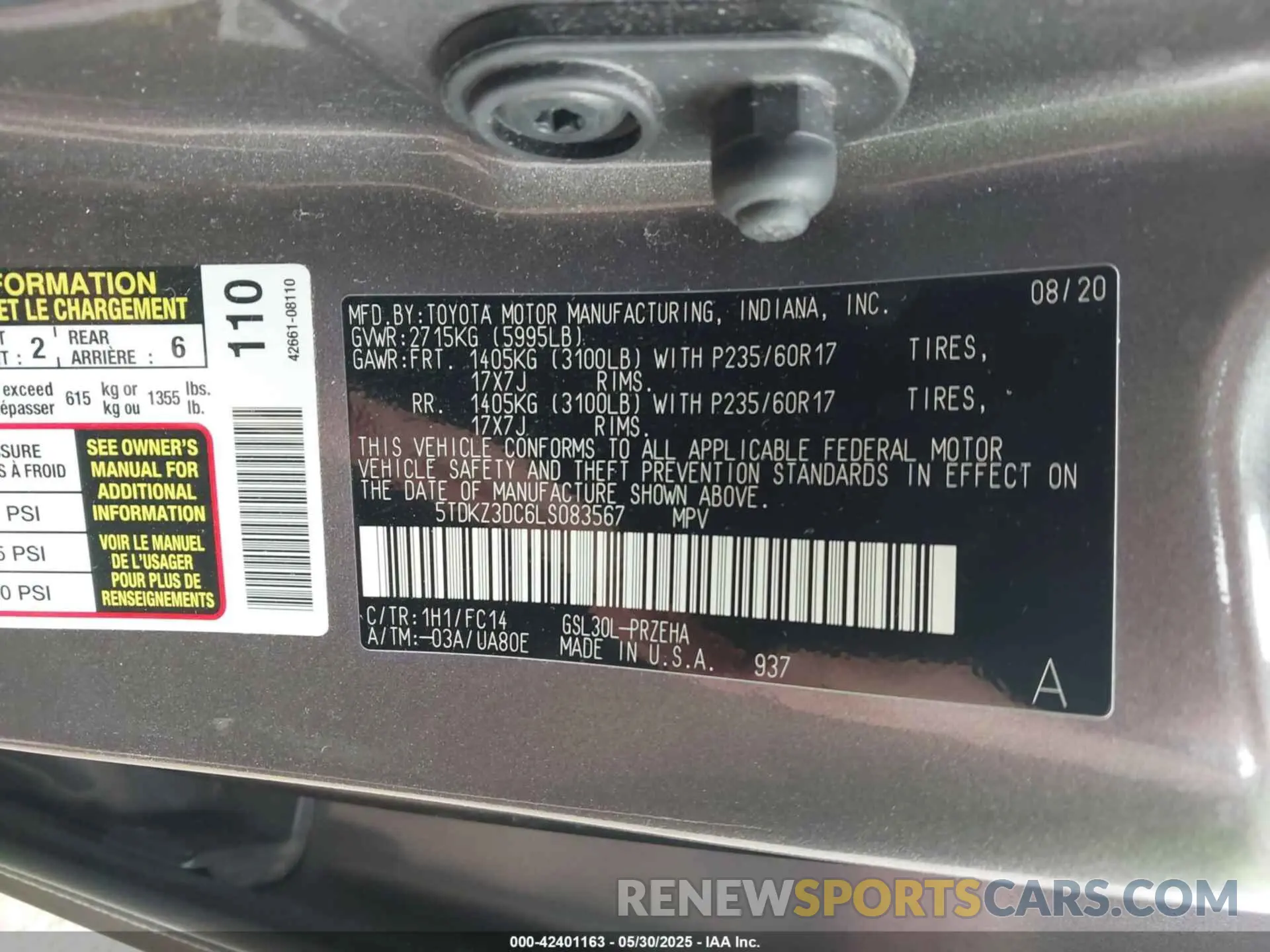 9 Photograph of a damaged car 5TDKZ3DC6LS083567 TOYOTA SIENNA 2020