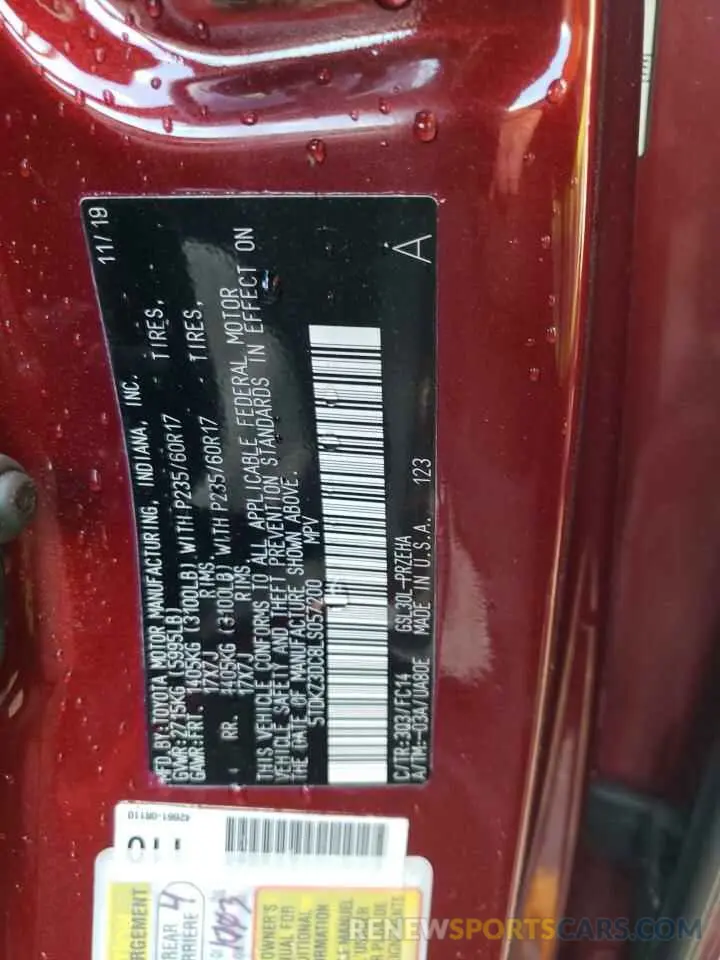 10 Photograph of a damaged car 5TDKZ3DC8LS057200 TOYOTA SIENNA 2020
