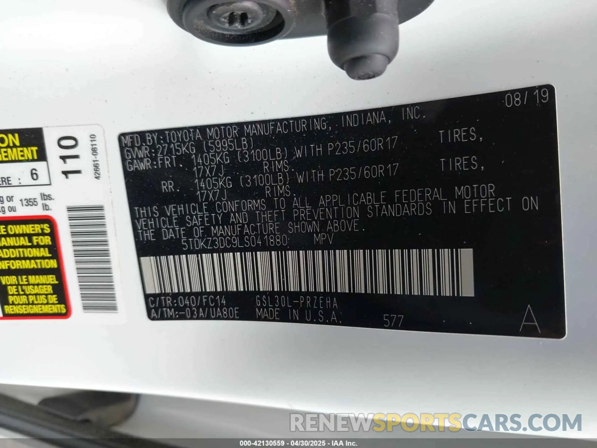 9 Photograph of a damaged car 5TDKZ3DC9LS041880 TOYOTA SIENNA 2020