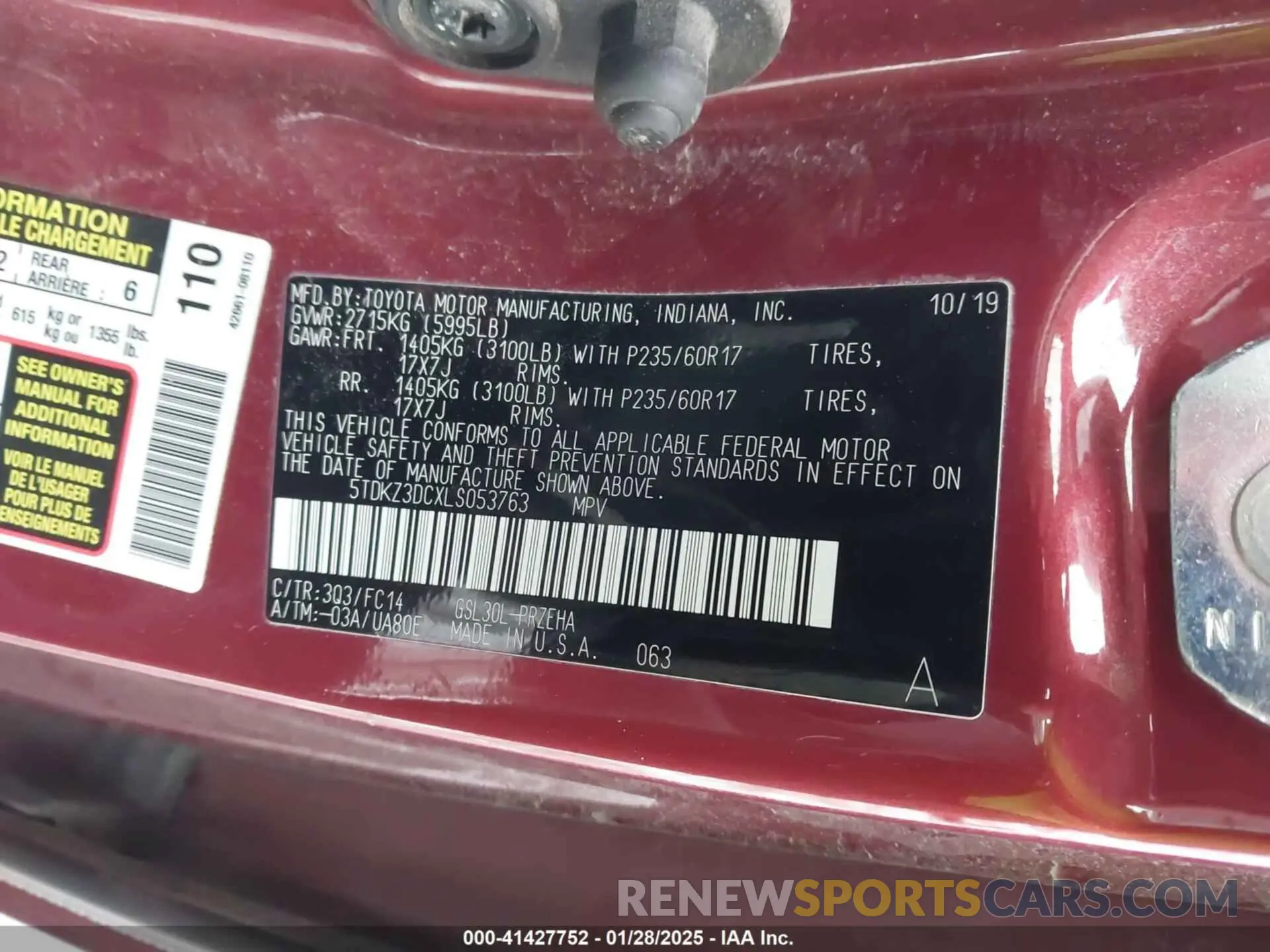 9 Photograph of a damaged car 5TDKZ3DCXLS053763 TOYOTA SIENNA 2020
