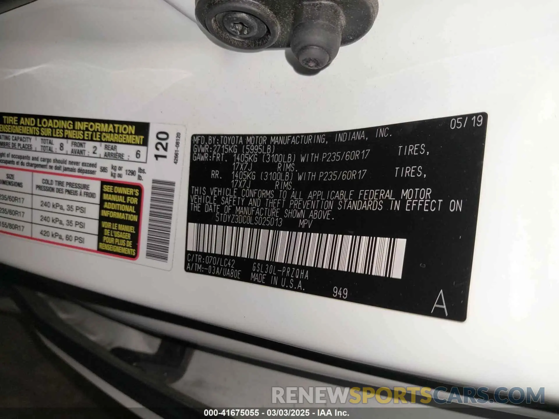 9 Photograph of a damaged car 5TDYZ3DC0LS025013 TOYOTA SIENNA 2020
