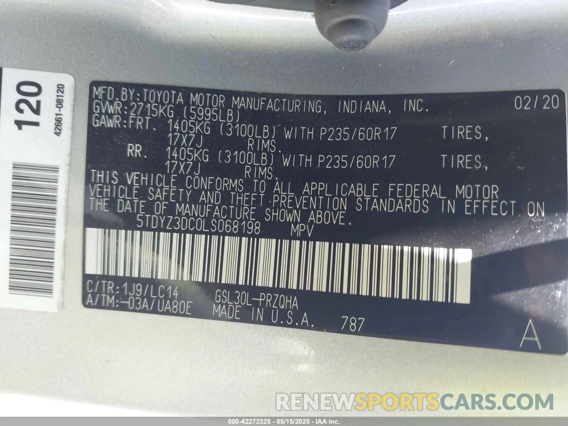 9 Photograph of a damaged car 5TDYZ3DC0LS068198 TOYOTA SIENNA 2020