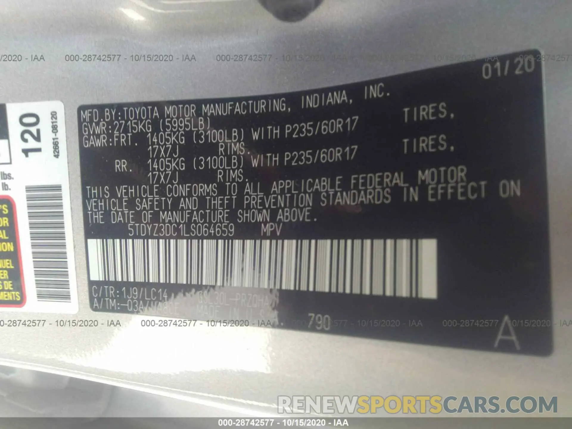 9 Photograph of a damaged car 5TDYZ3DC1LS064659 TOYOTA SIENNA 2020