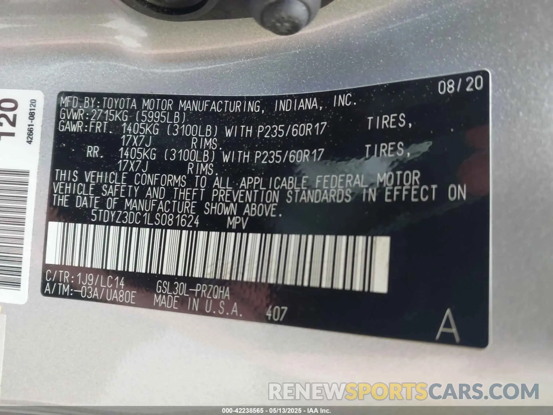 9 Photograph of a damaged car 5TDYZ3DC1LS081624 TOYOTA SIENNA 2020