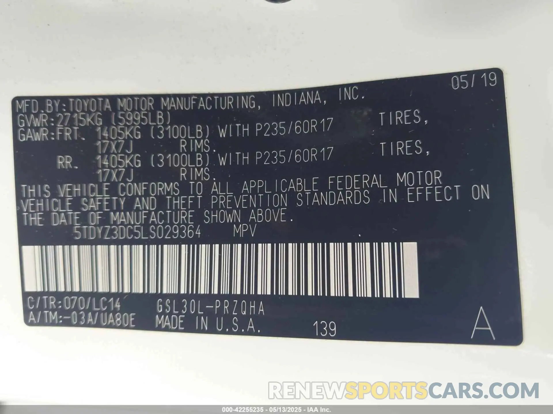 9 Photograph of a damaged car 5TDYZ3DC5LS029364 TOYOTA SIENNA 2020