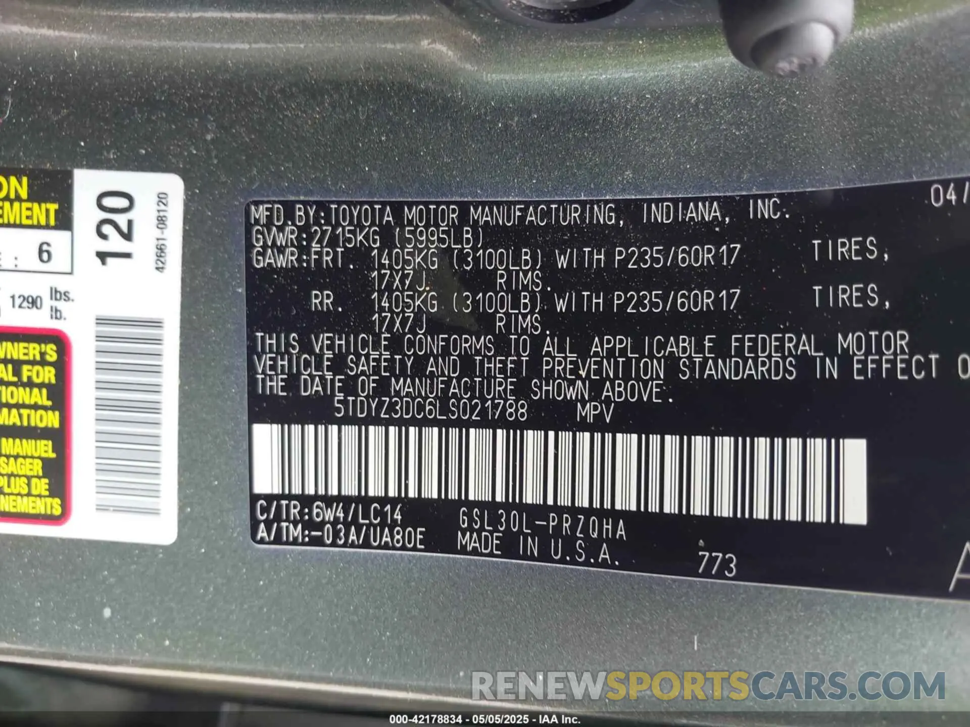9 Photograph of a damaged car 5TDYZ3DC6LS021788 TOYOTA SIENNA 2020