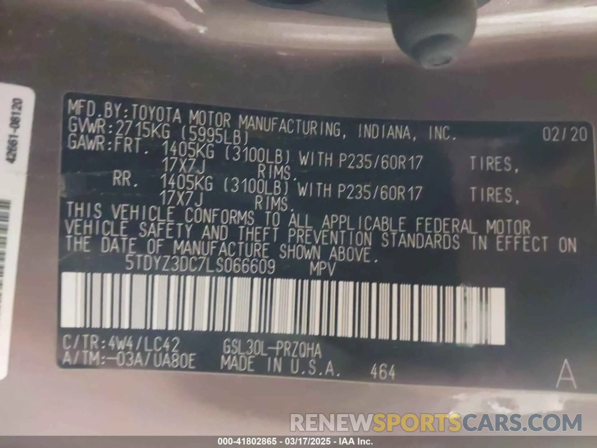 9 Photograph of a damaged car 5TDYZ3DC7LS066609 TOYOTA SIENNA 2020