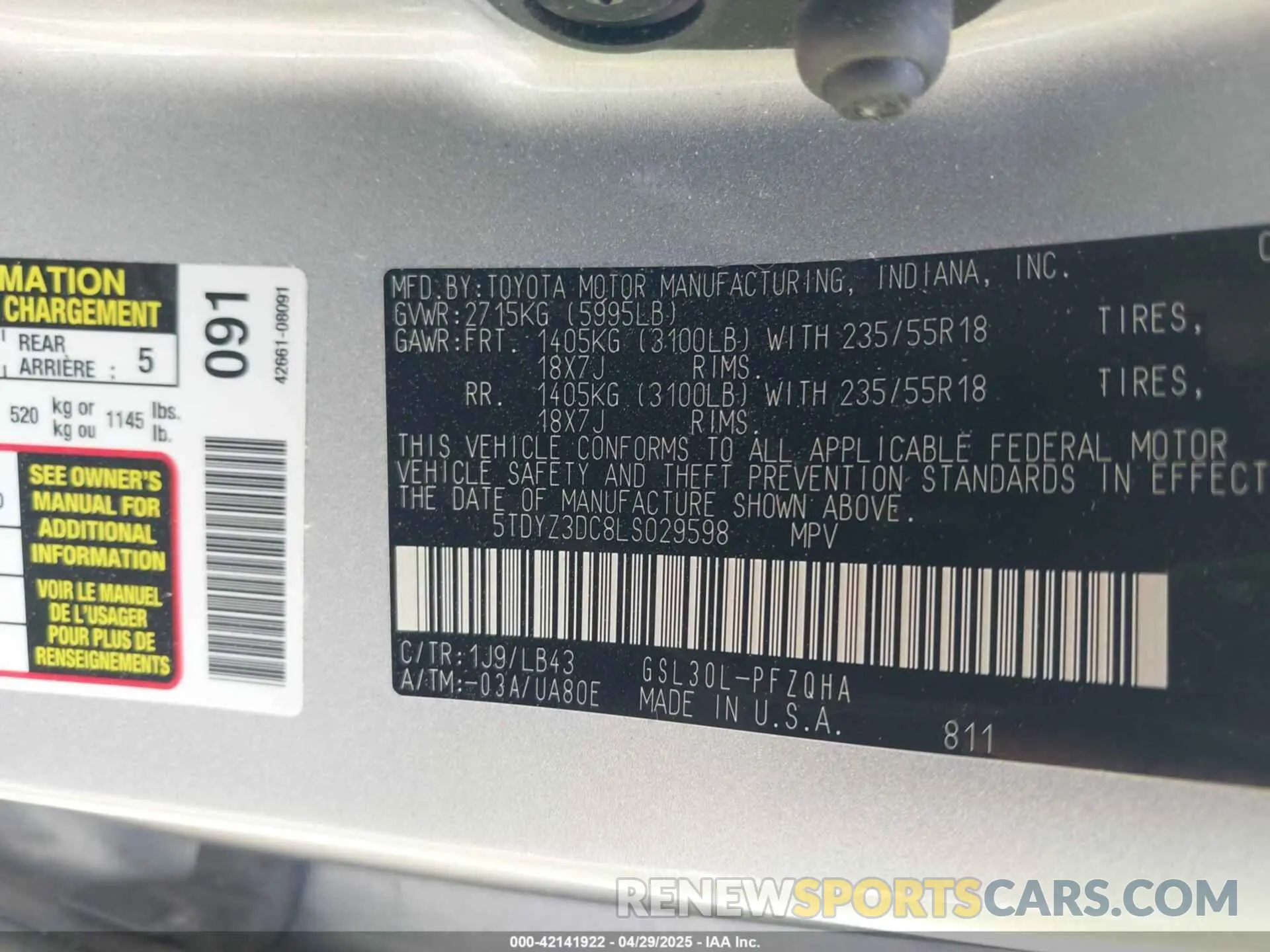 9 Photograph of a damaged car 5TDYZ3DC8LS029598 TOYOTA SIENNA 2020