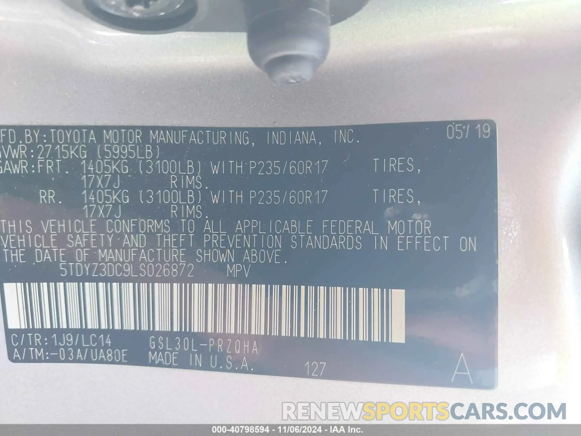 9 Photograph of a damaged car 5TDYZ3DC9LS026872 TOYOTA SIENNA 2020