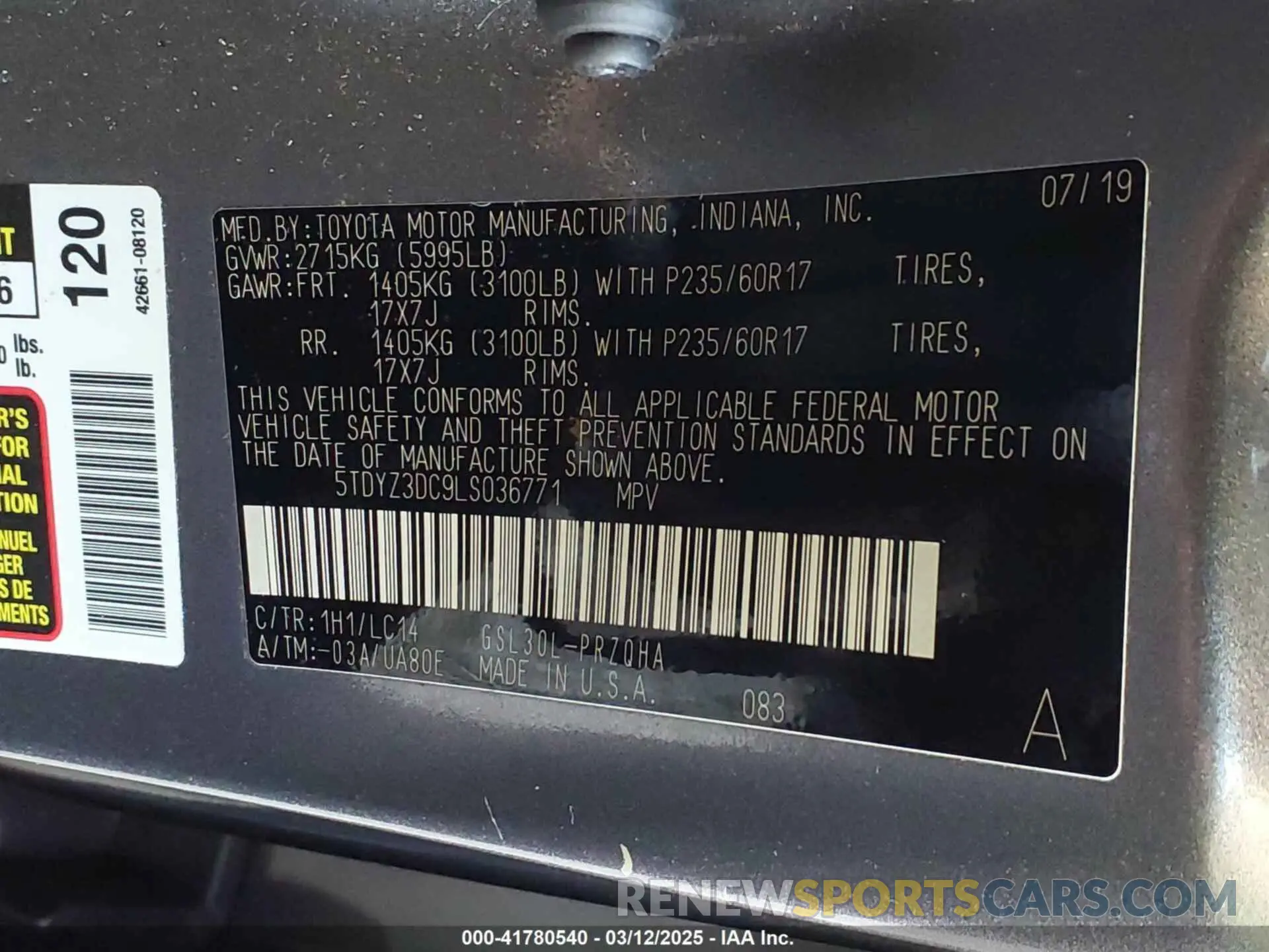9 Photograph of a damaged car 5TDYZ3DC9LS036771 TOYOTA SIENNA 2020