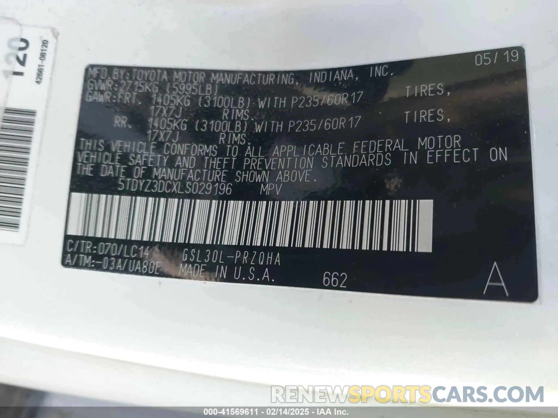 9 Photograph of a damaged car 5TDYZ3DCXLS029196 TOYOTA SIENNA 2020