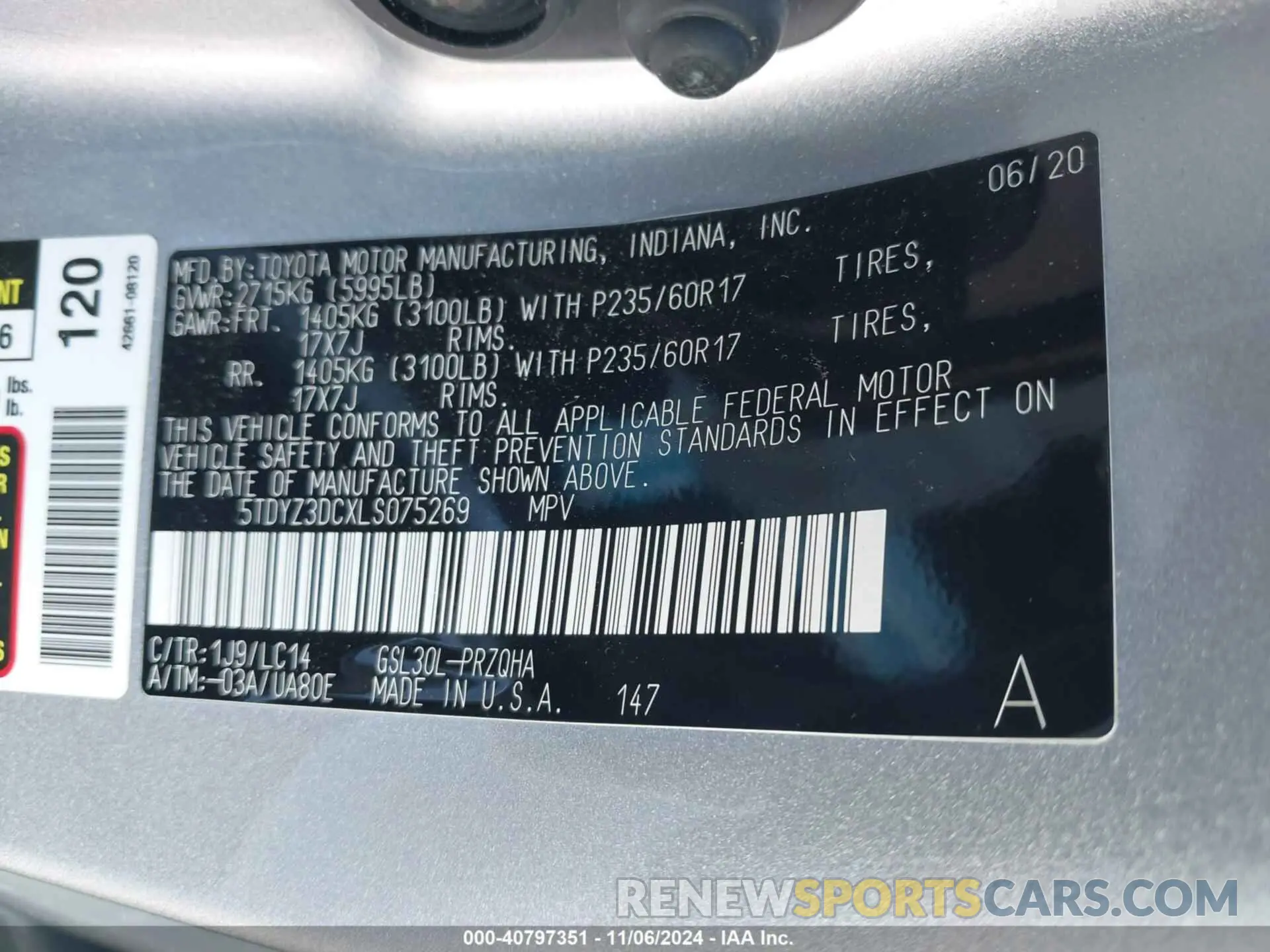 9 Photograph of a damaged car 5TDYZ3DCXLS075269 TOYOTA SIENNA 2020