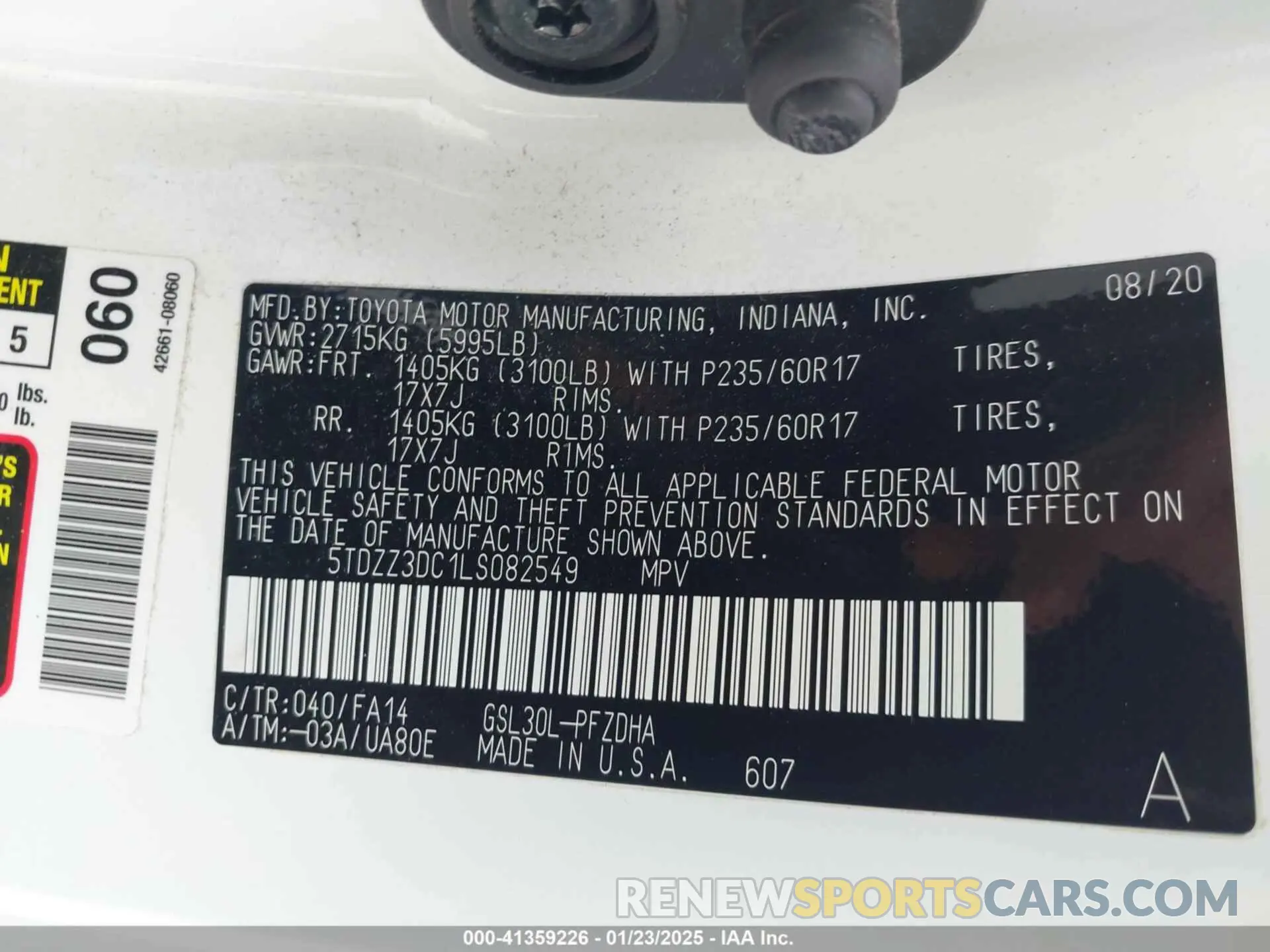 9 Photograph of a damaged car 5TDZZ3DC1LS082549 TOYOTA SIENNA 2020