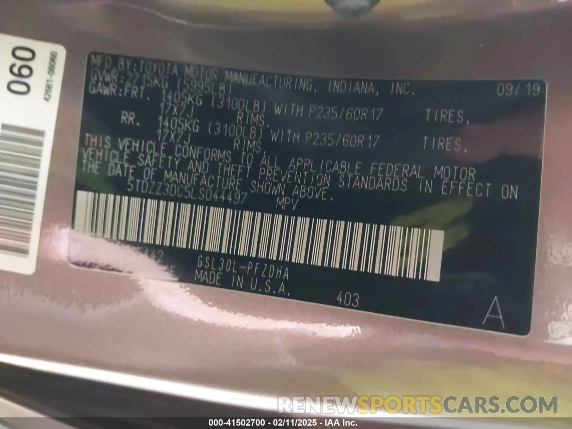 9 Photograph of a damaged car 5TDZZ3DC5LS044497 TOYOTA SIENNA 2020