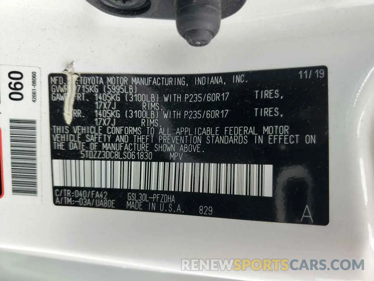 14 Photograph of a damaged car 5TDZZ3DC8LS061830 TOYOTA SIENNA 2020
