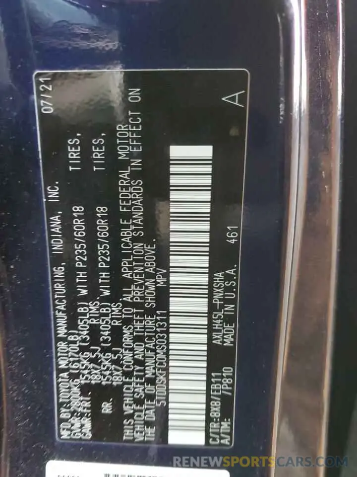 12 Photograph of a damaged car 5TDDSKFC0MS031311 TOYOTA SIENNA 2021