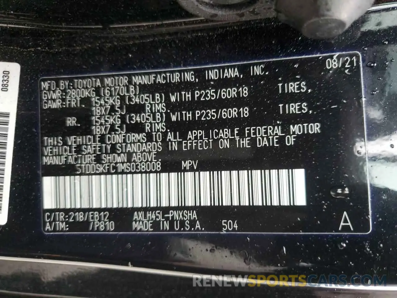 13 Photograph of a damaged car 5TDDSKFC1MS038008 TOYOTA SIENNA 2021
