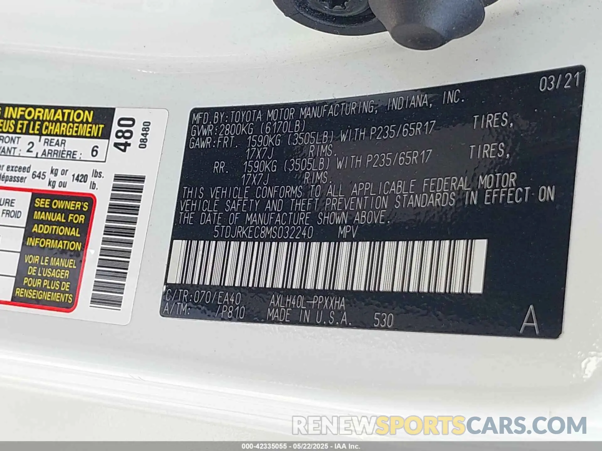 9 Photograph of a damaged car 5TDJRKEC8MS032240 TOYOTA SIENNA 2021