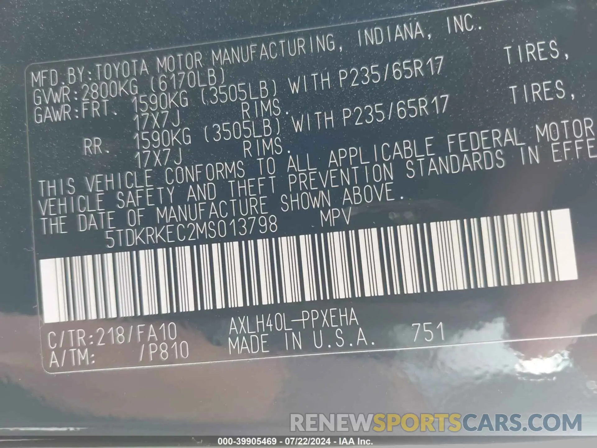 9 Photograph of a damaged car 5TDKRKEC2MS013798 TOYOTA SIENNA 2021