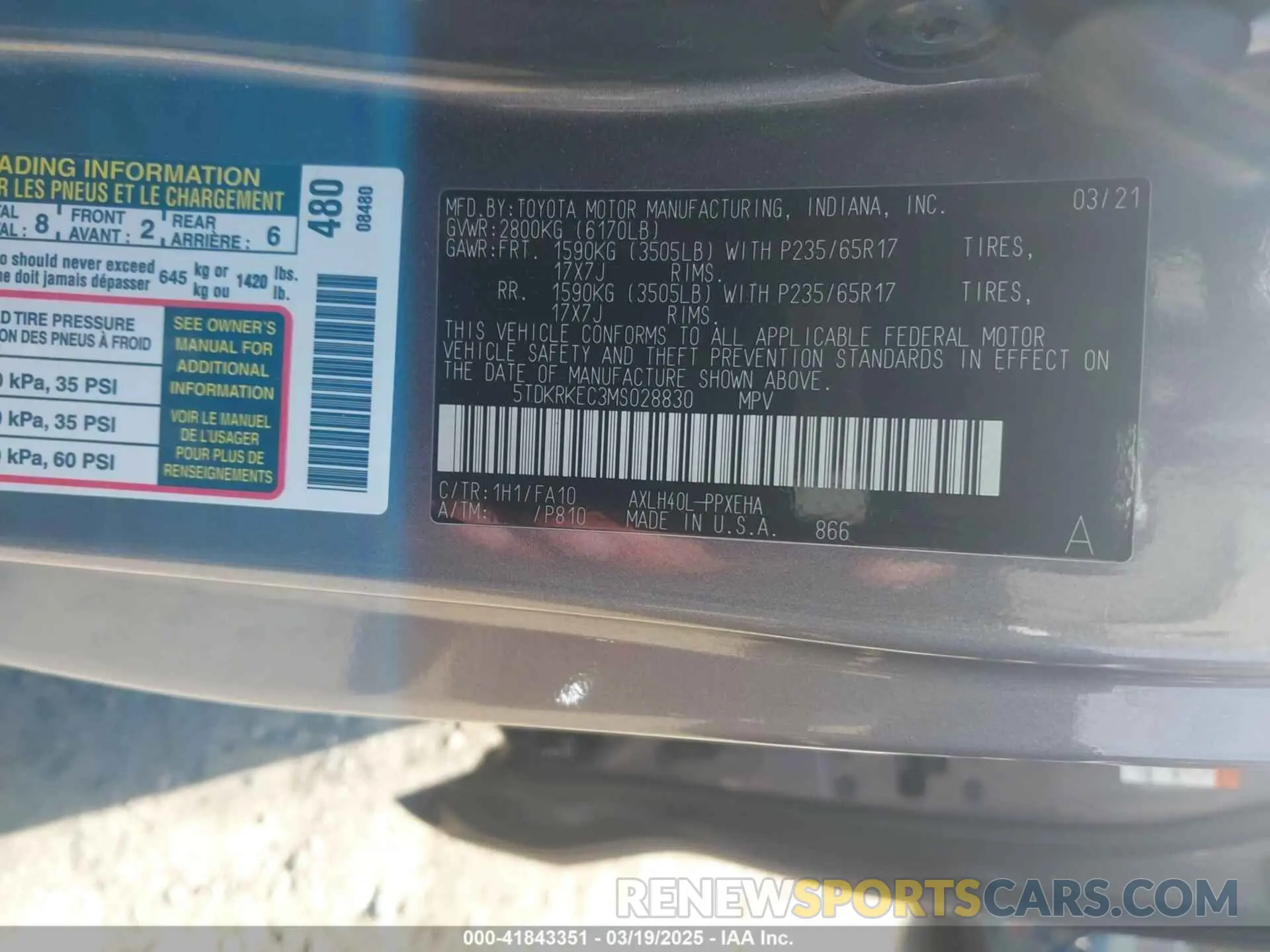 9 Photograph of a damaged car 5TDKRKEC3MS028830 TOYOTA SIENNA 2021