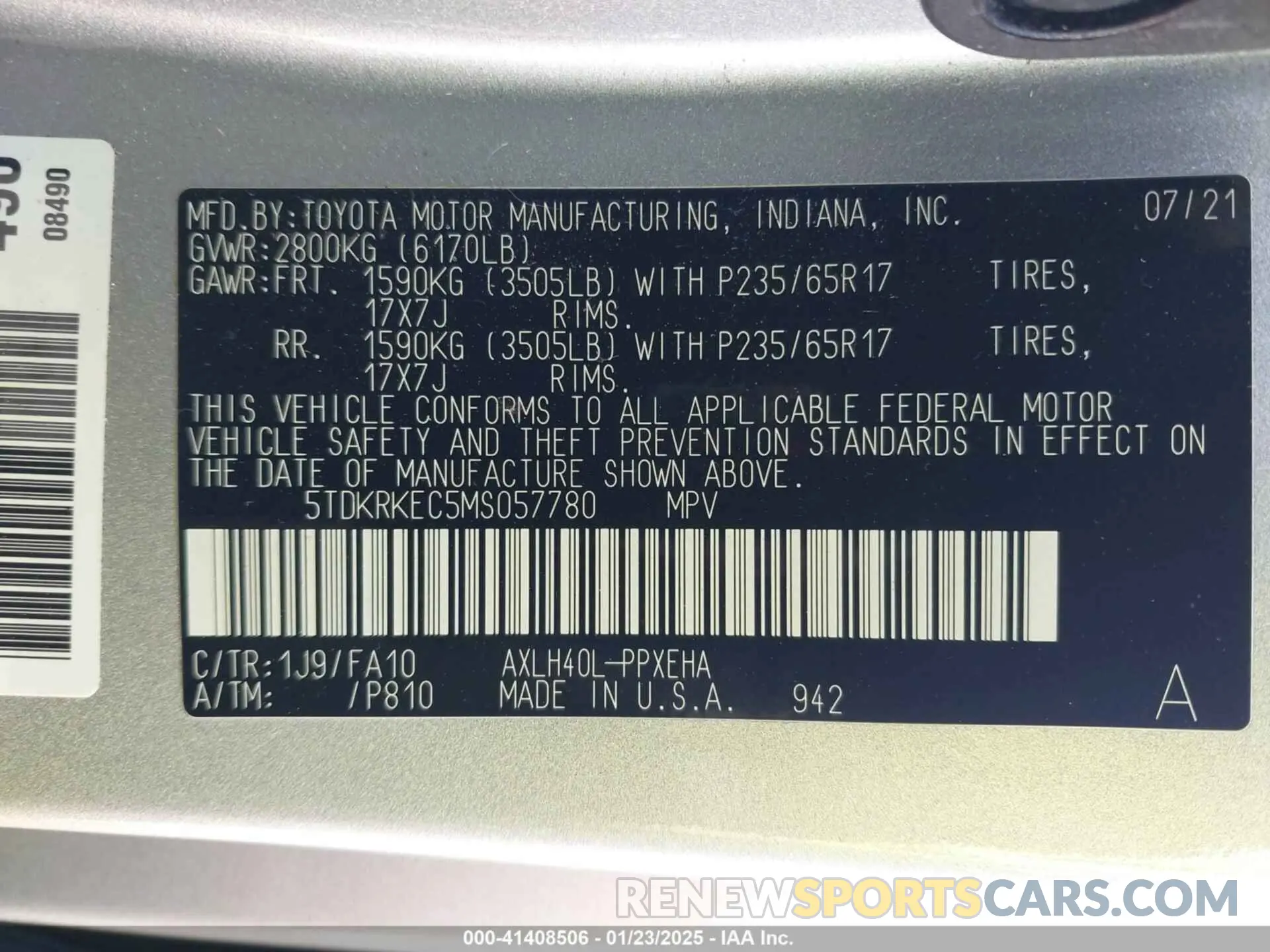 9 Photograph of a damaged car 5TDKRKEC5MS057780 TOYOTA SIENNA 2021