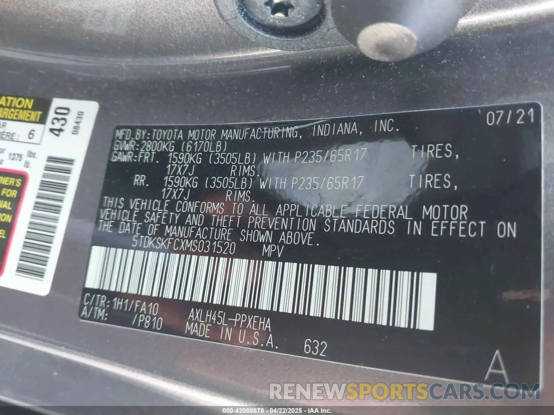 9 Photograph of a damaged car 5TDKSKFCXMS031520 TOYOTA SIENNA 2021