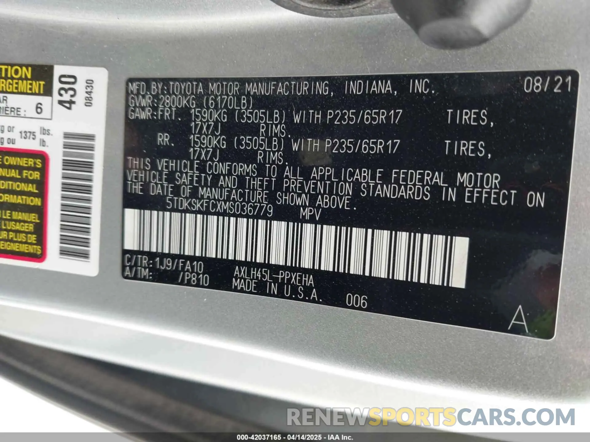 9 Photograph of a damaged car 5TDKSKFCXMS036779 TOYOTA SIENNA 2021