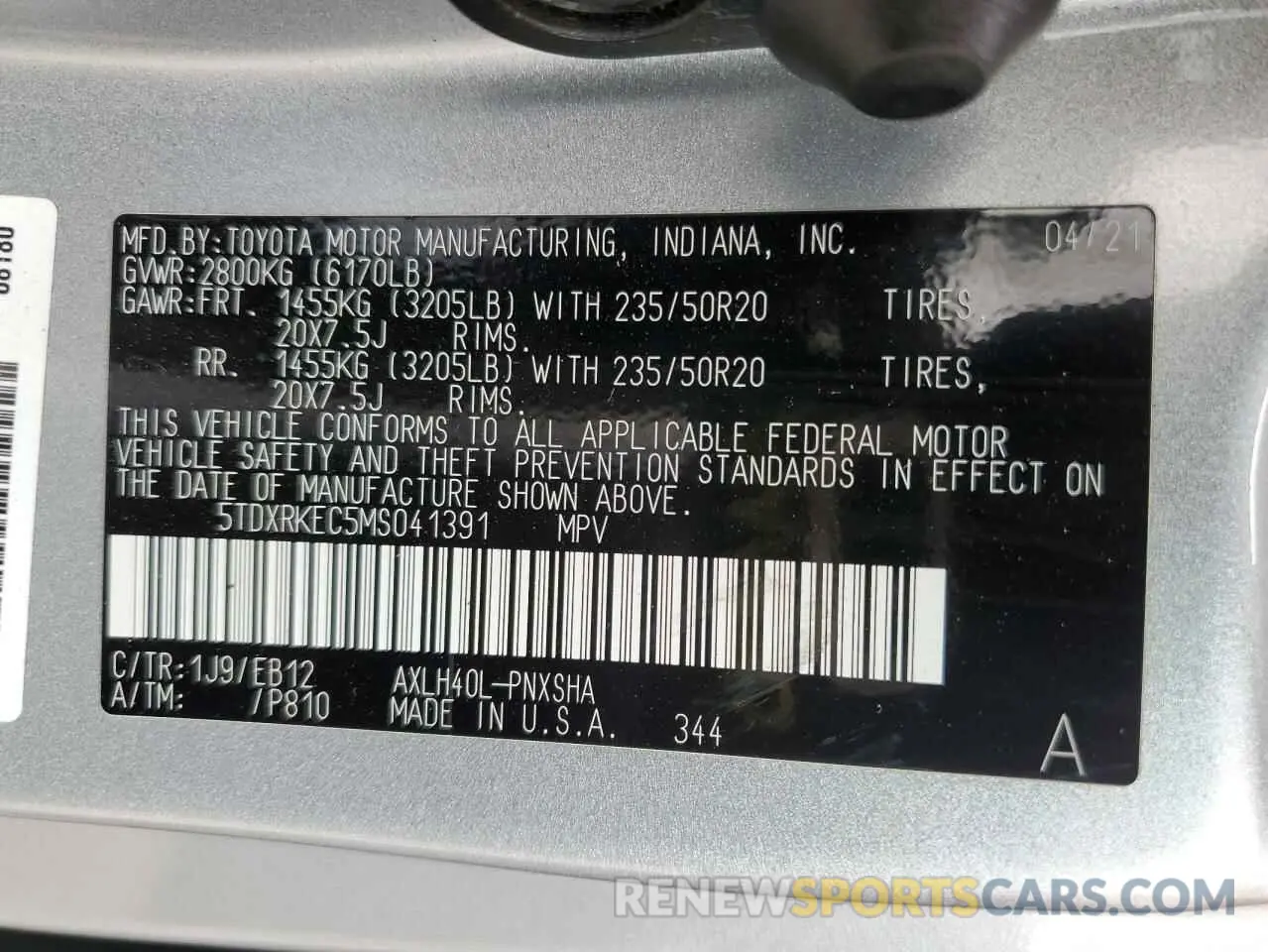 12 Photograph of a damaged car 5TDXRKEC5MS041391 TOYOTA SIENNA 2021