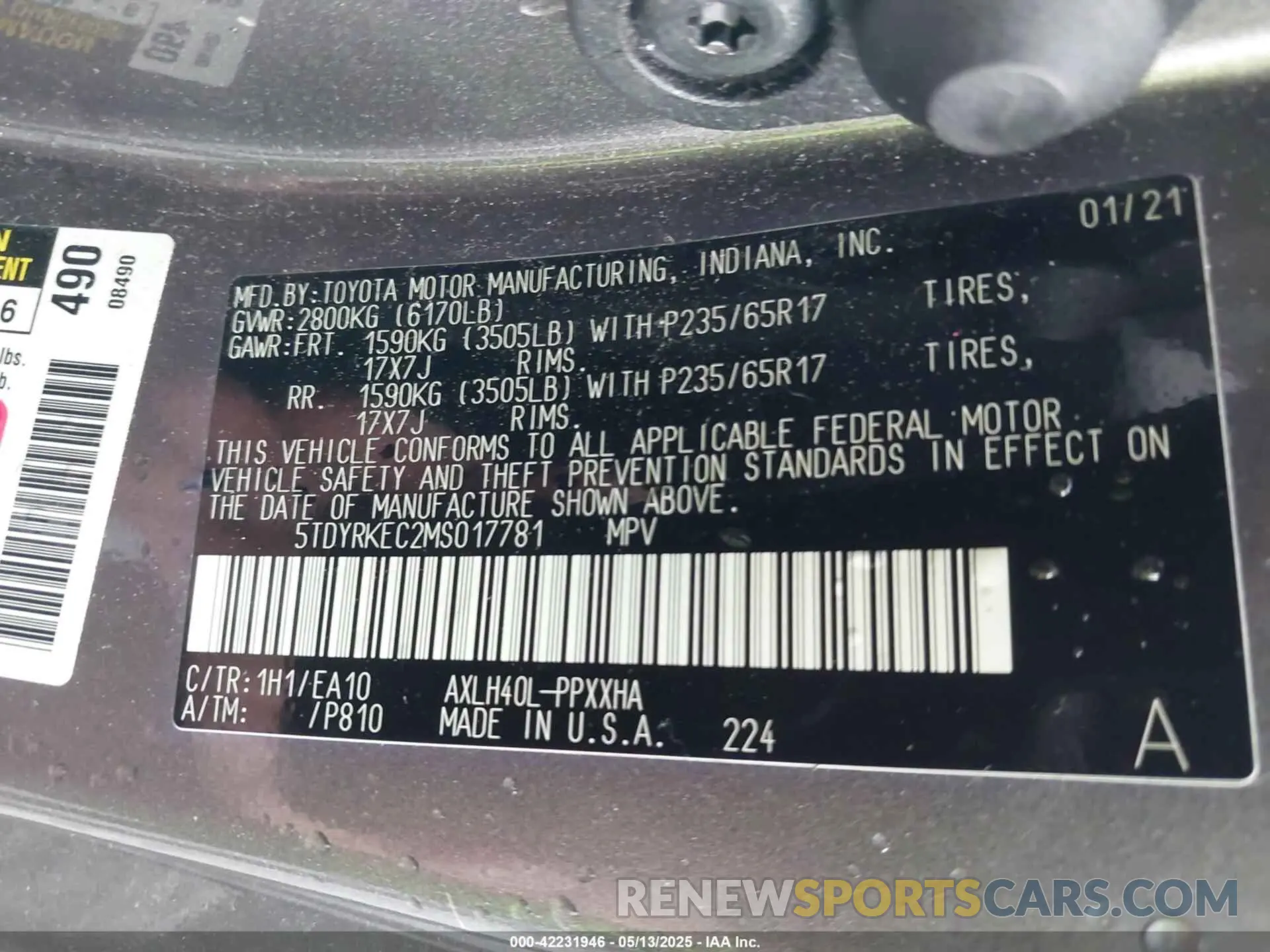 9 Photograph of a damaged car 5TDYRKEC2MS017781 TOYOTA SIENNA 2021