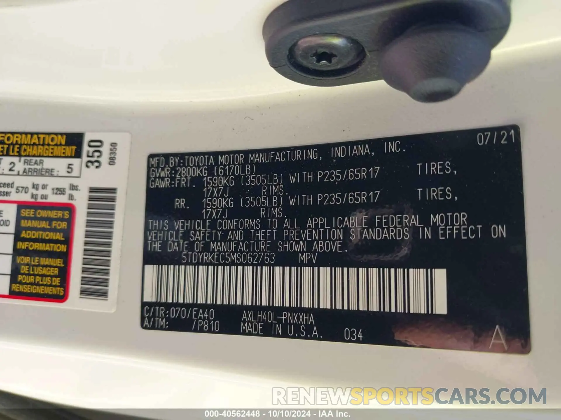 9 Photograph of a damaged car 5TDYRKEC5MS062763 TOYOTA SIENNA 2021
