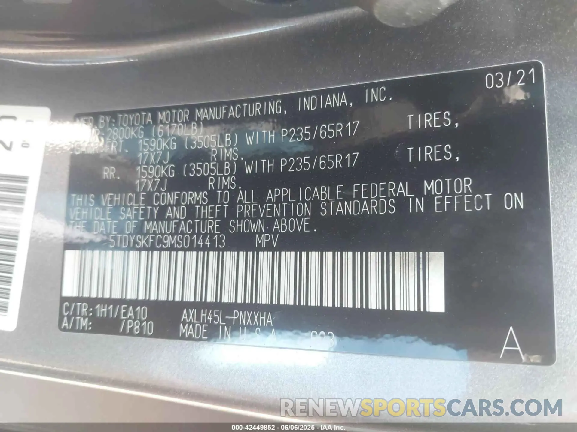 9 Photograph of a damaged car 5TDYSKFC9MS014413 TOYOTA SIENNA 2021