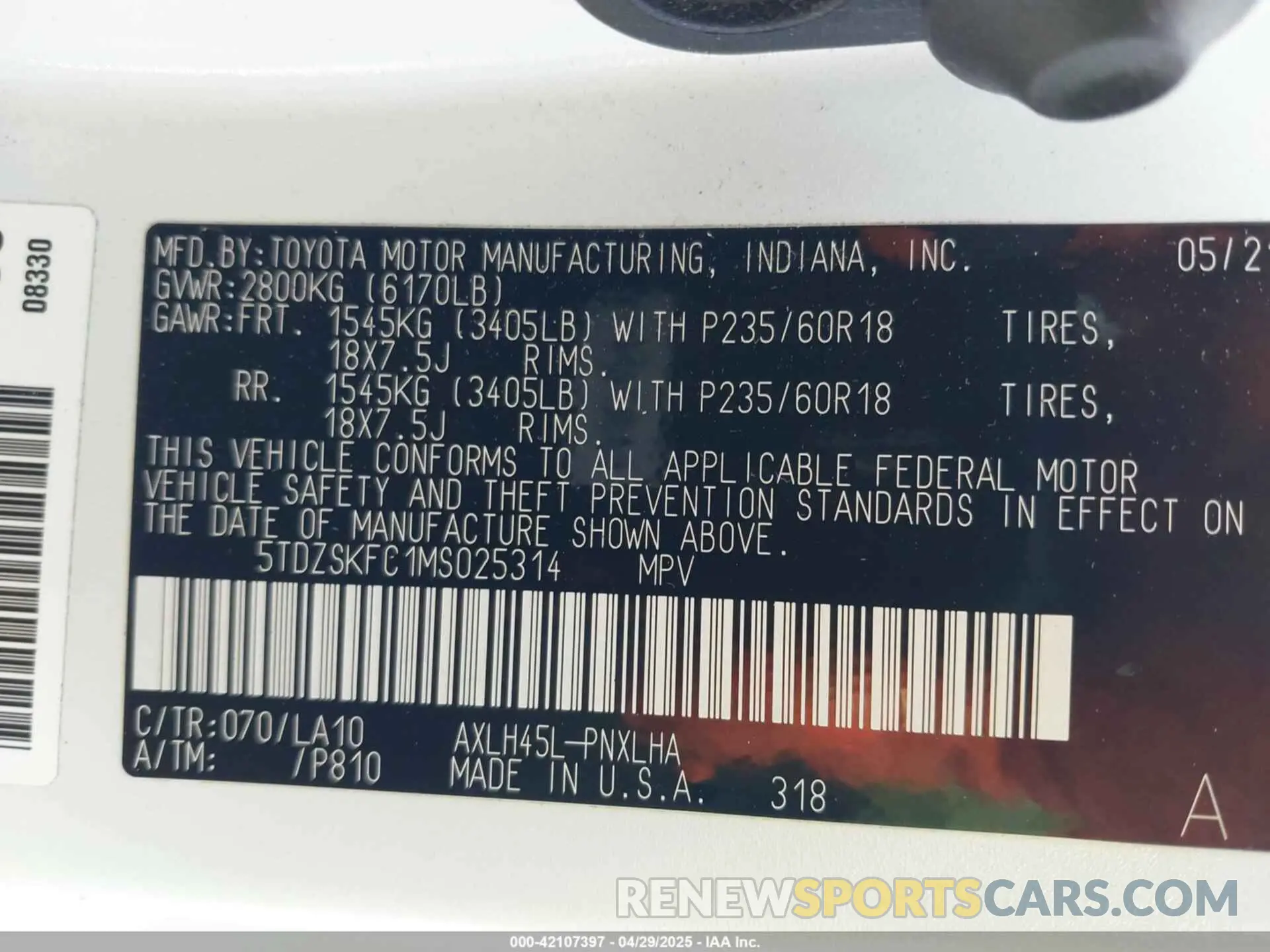 9 Photograph of a damaged car 5TDZSKFC1MS025314 TOYOTA SIENNA 2021