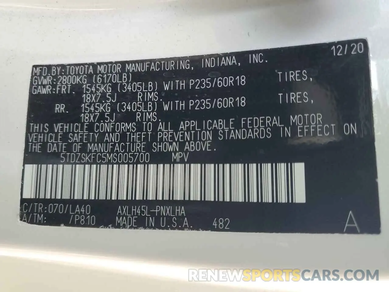 13 Photograph of a damaged car 5TDZSKFC5MS005700 TOYOTA SIENNA 2021