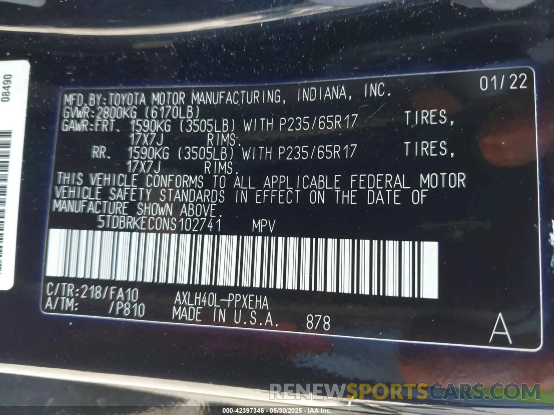 9 Photograph of a damaged car 5TDBRKEC0NS102741 TOYOTA SIENNA 2022