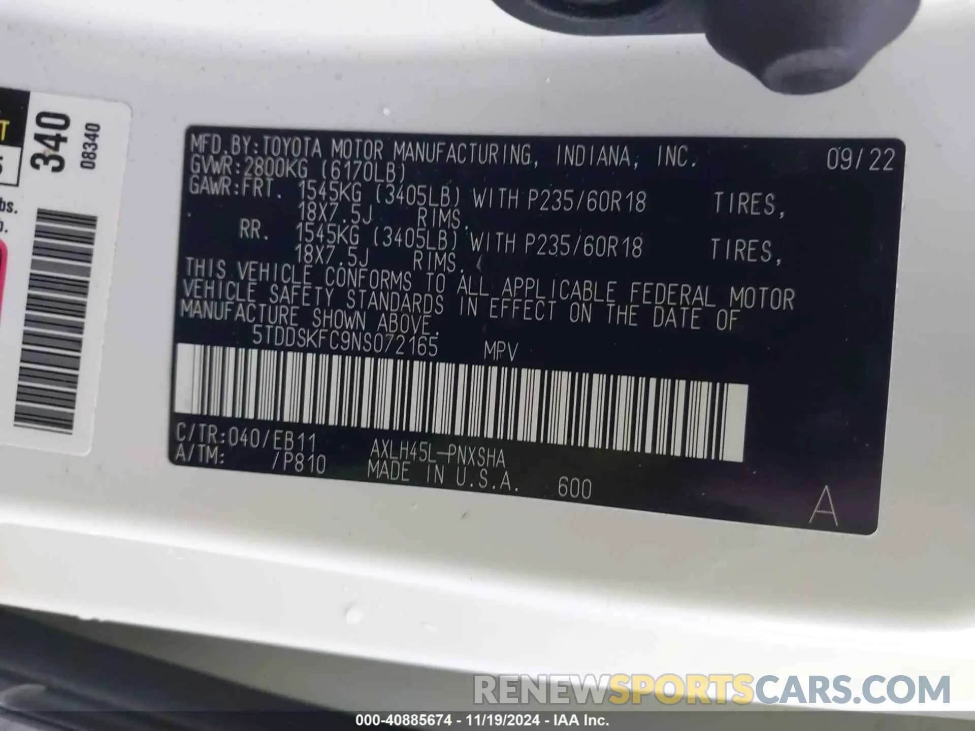 9 Photograph of a damaged car 5TDDSKFC9NS072165 TOYOTA SIENNA 2022