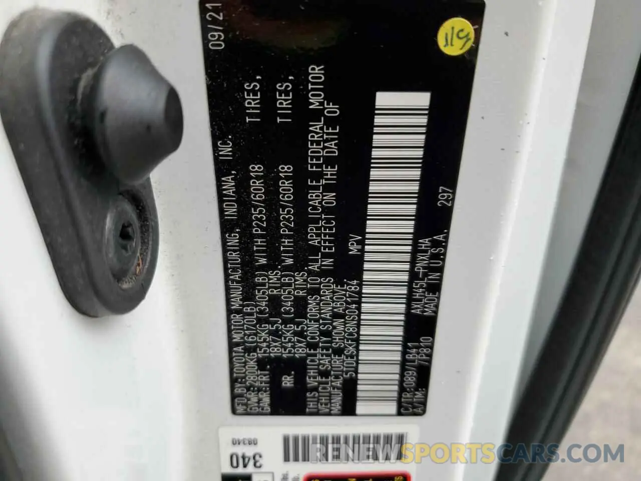 14 Photograph of a damaged car 5TDESKFC8NS041784 TOYOTA SIENNA 2022