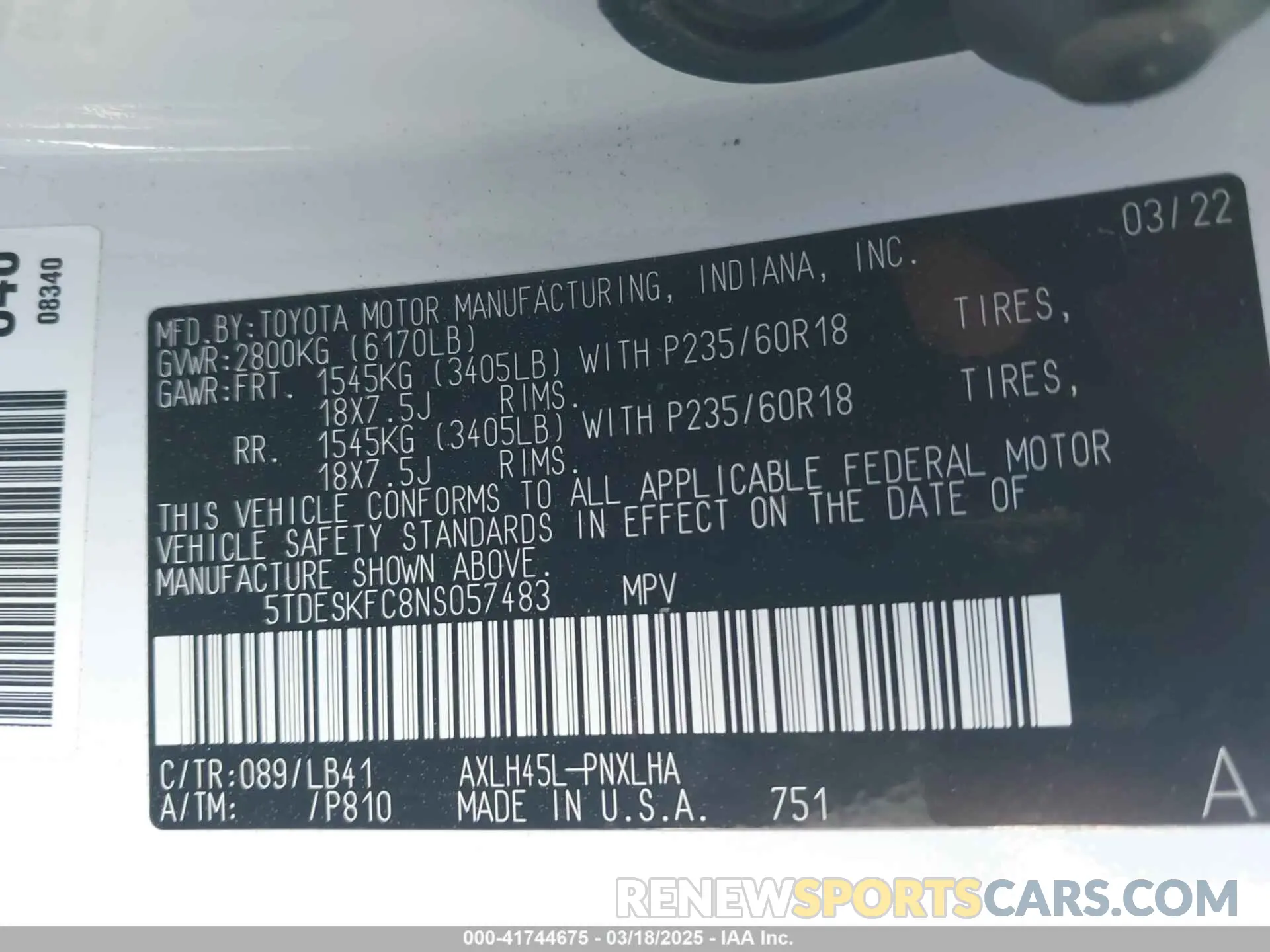9 Photograph of a damaged car 5TDESKFC8NS057483 TOYOTA SIENNA 2022