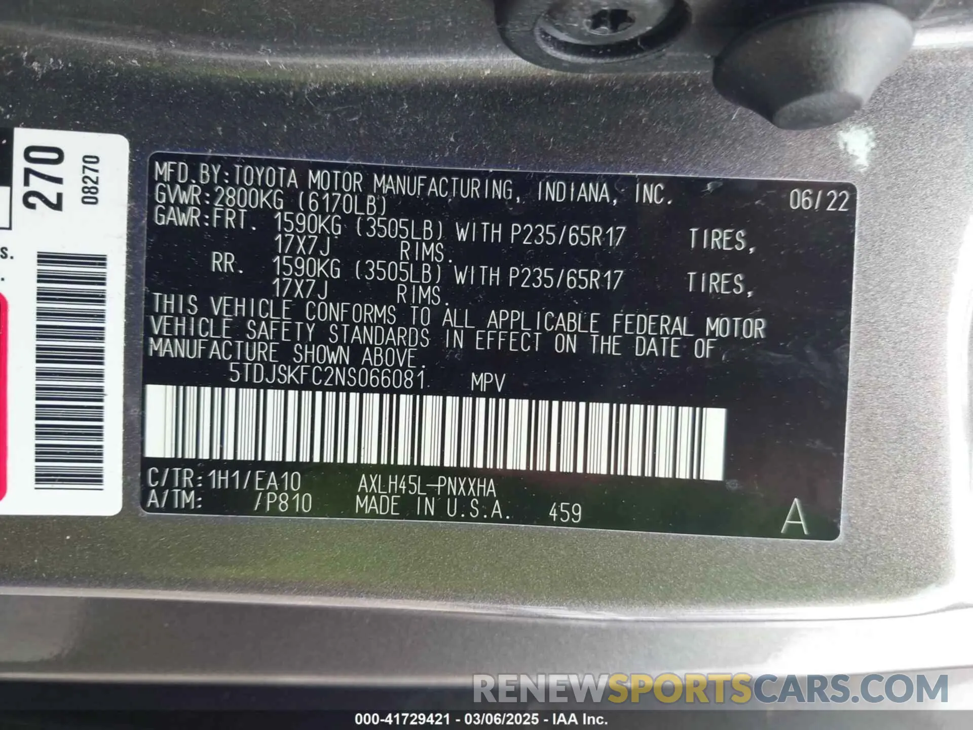 9 Photograph of a damaged car 5TDJSKFC2NS066081 TOYOTA SIENNA 2022