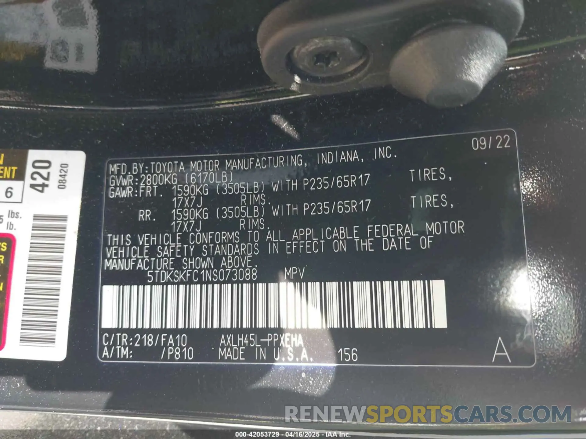 9 Photograph of a damaged car 5TDKSKFC1NS073088 TOYOTA SIENNA 2022