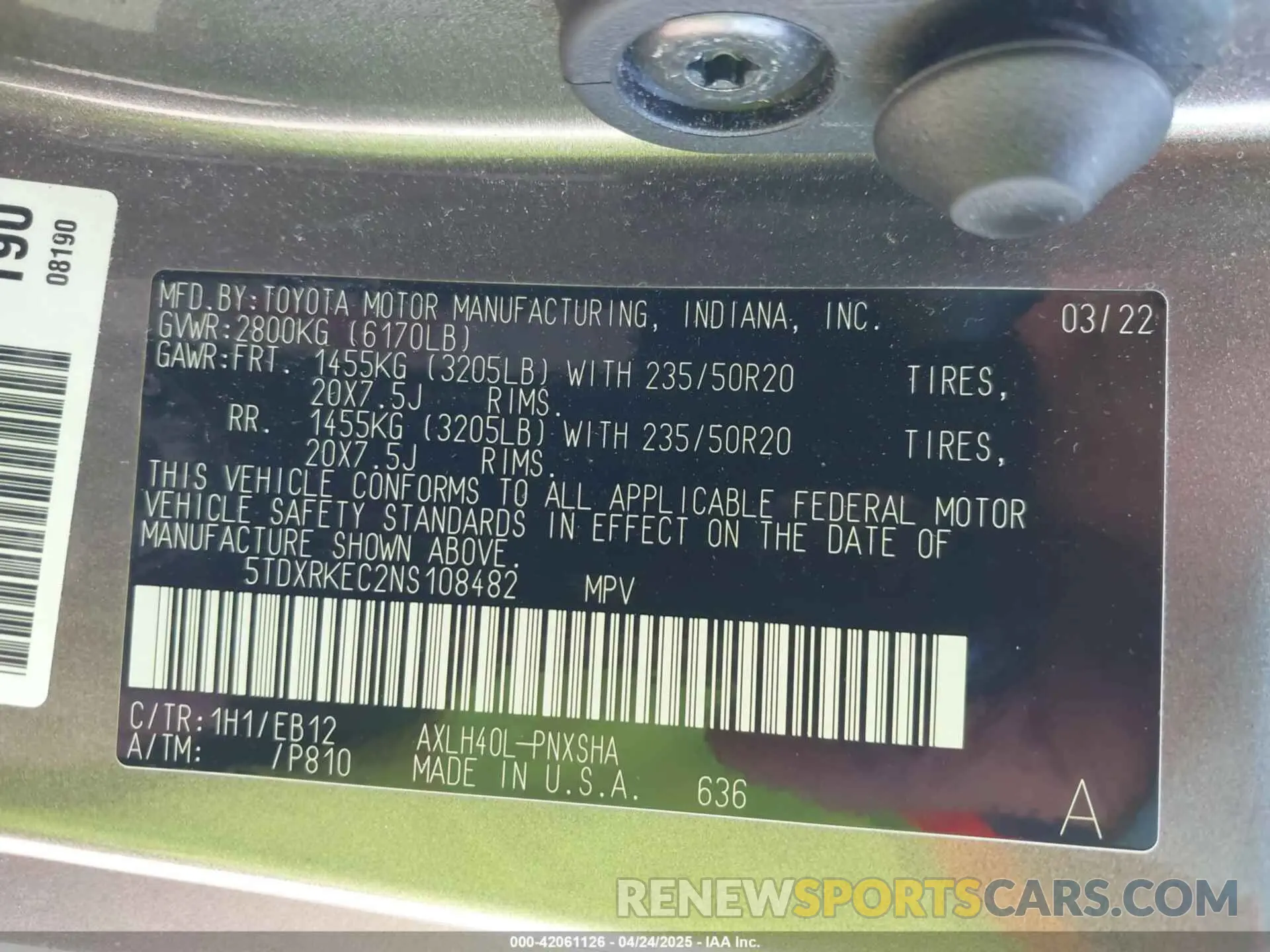 9 Photograph of a damaged car 5TDXRKEC2NS108482 TOYOTA SIENNA 2022