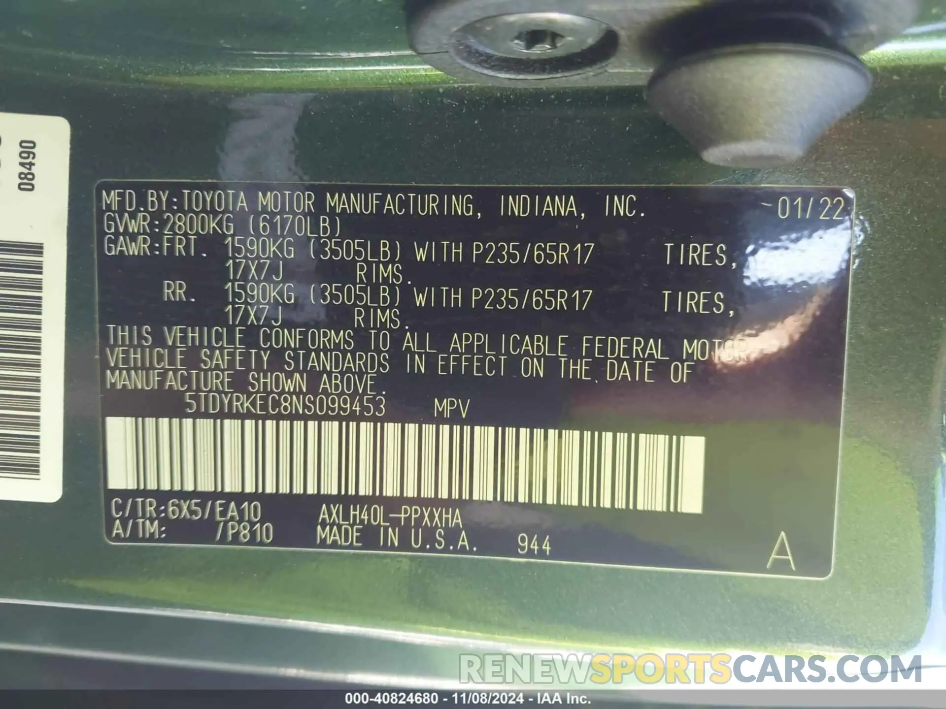 9 Photograph of a damaged car 5TDYRKEC8NS099453 TOYOTA SIENNA 2022