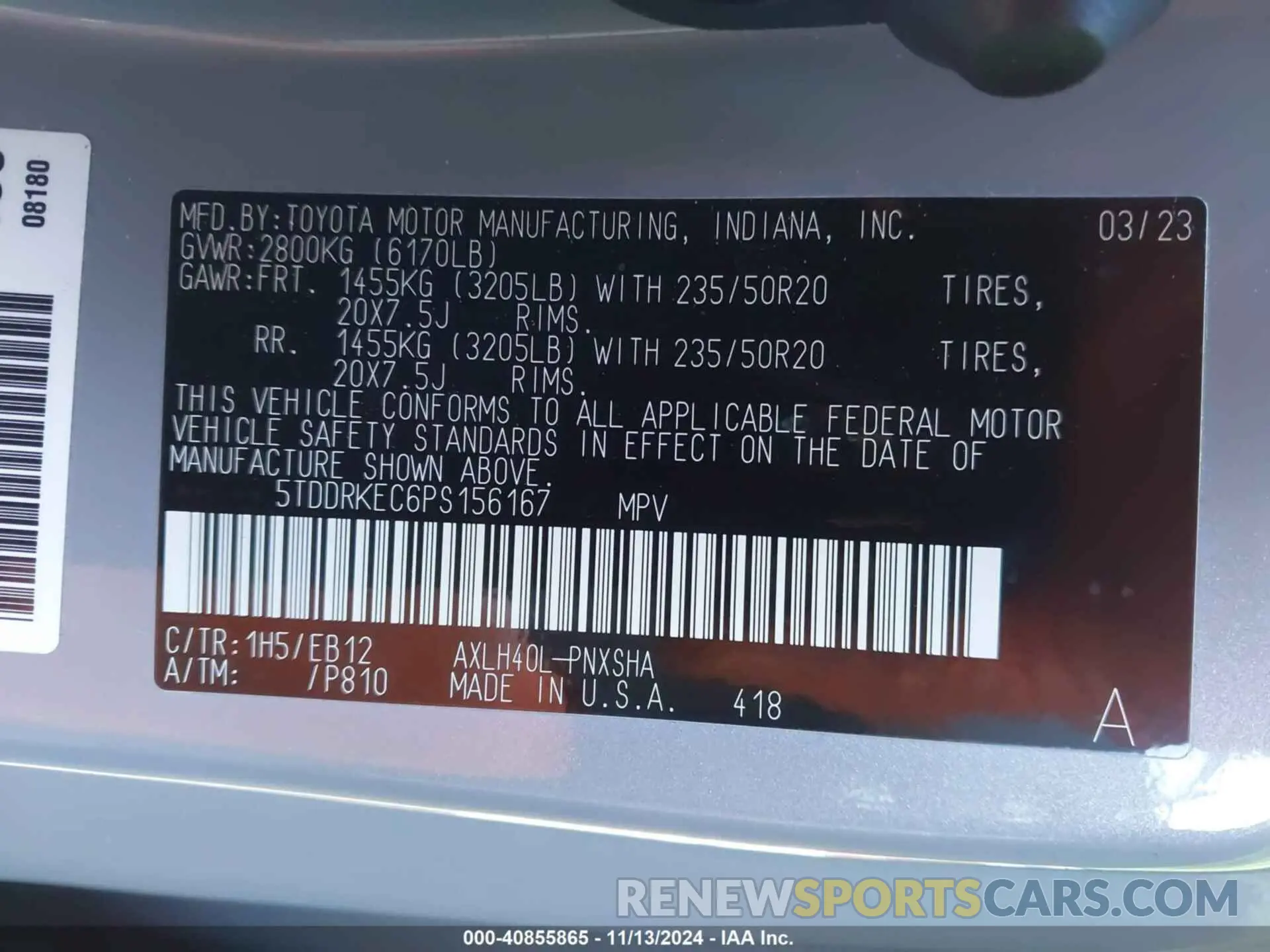 9 Photograph of a damaged car 5TDDRKEC6PS156167 TOYOTA SIENNA 2023