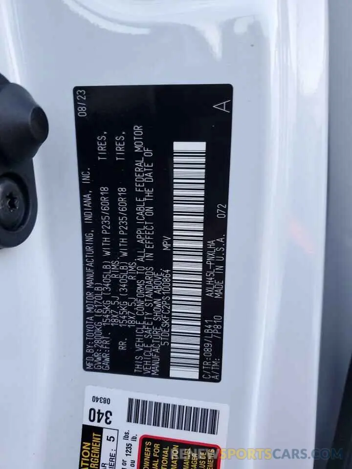 13 Photograph of a damaged car 5TDESKFC2PS100864 TOYOTA SIENNA 2023