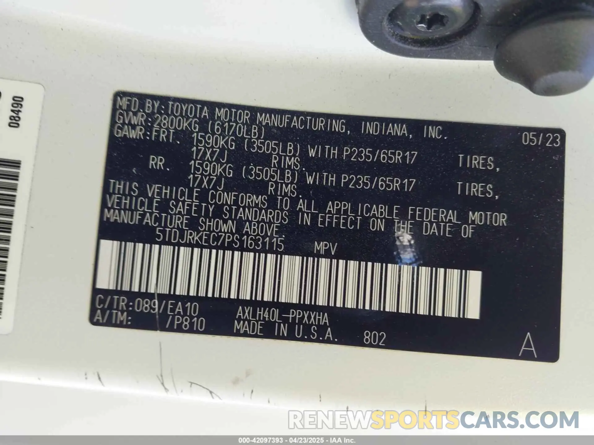 9 Photograph of a damaged car 5TDJRKEC7PS163115 TOYOTA SIENNA 2023