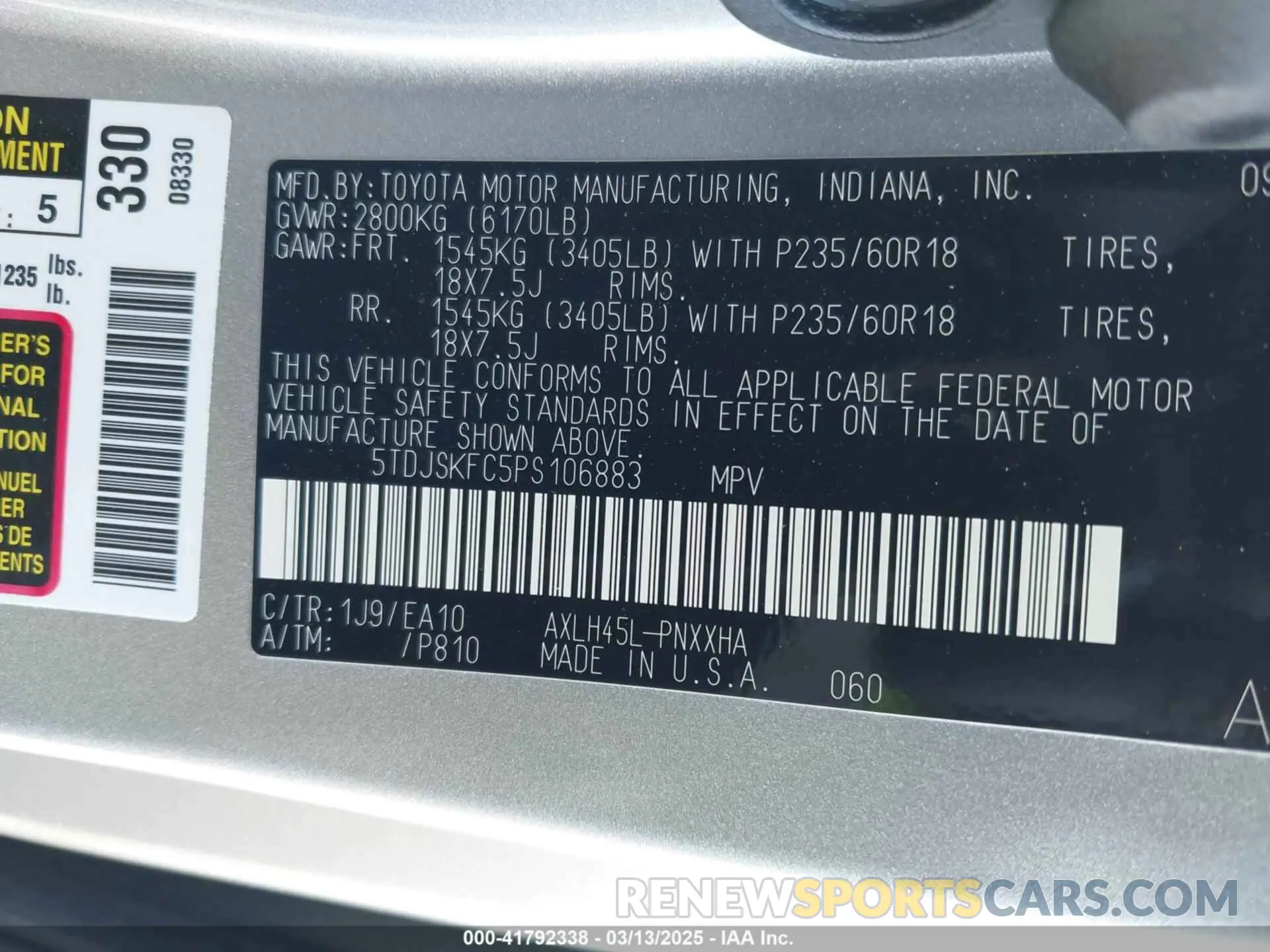 9 Photograph of a damaged car 5TDJSKFC5PS106883 TOYOTA SIENNA 2023
