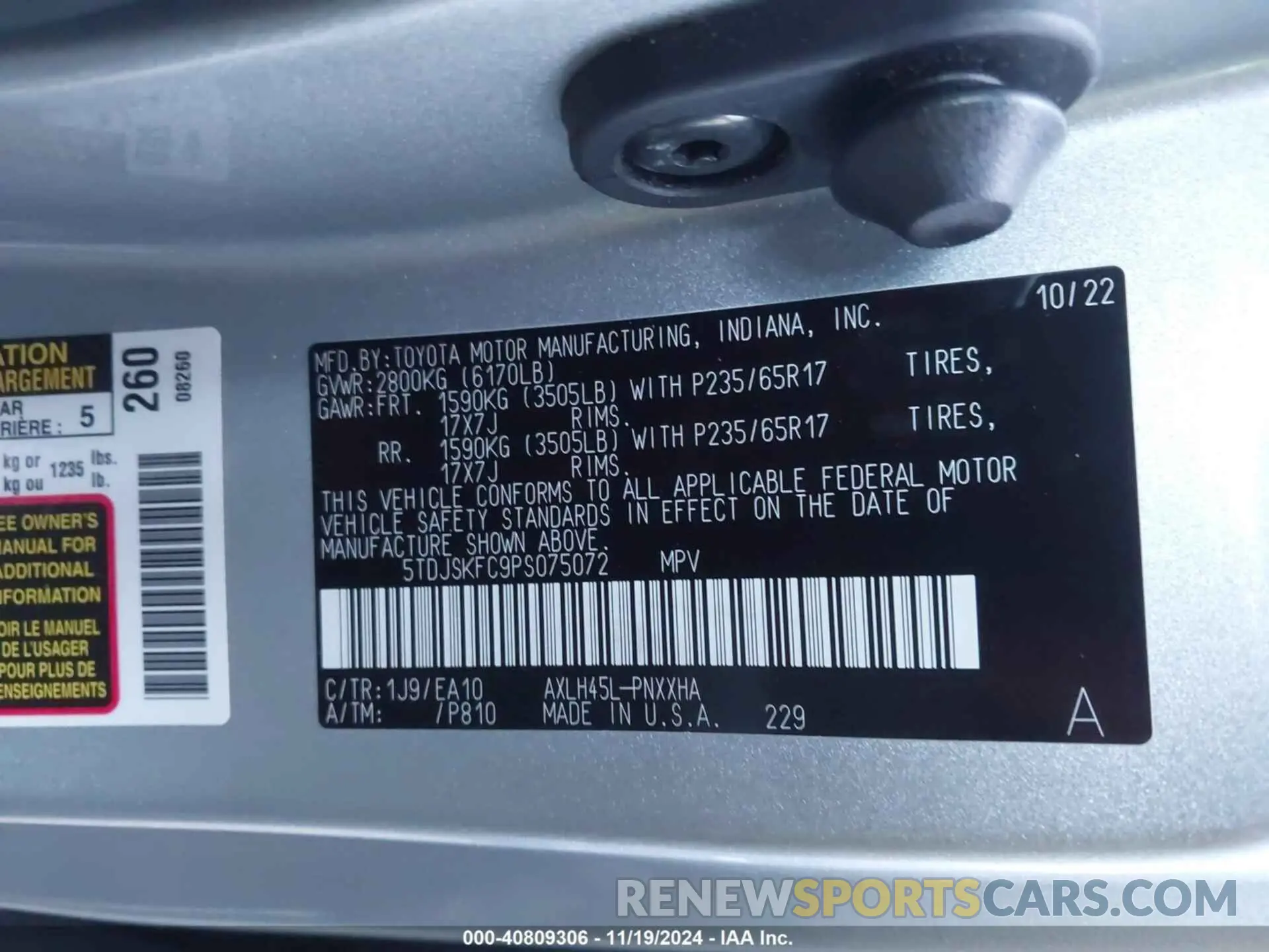 9 Photograph of a damaged car 5TDJSKFC9PS075072 TOYOTA SIENNA 2023