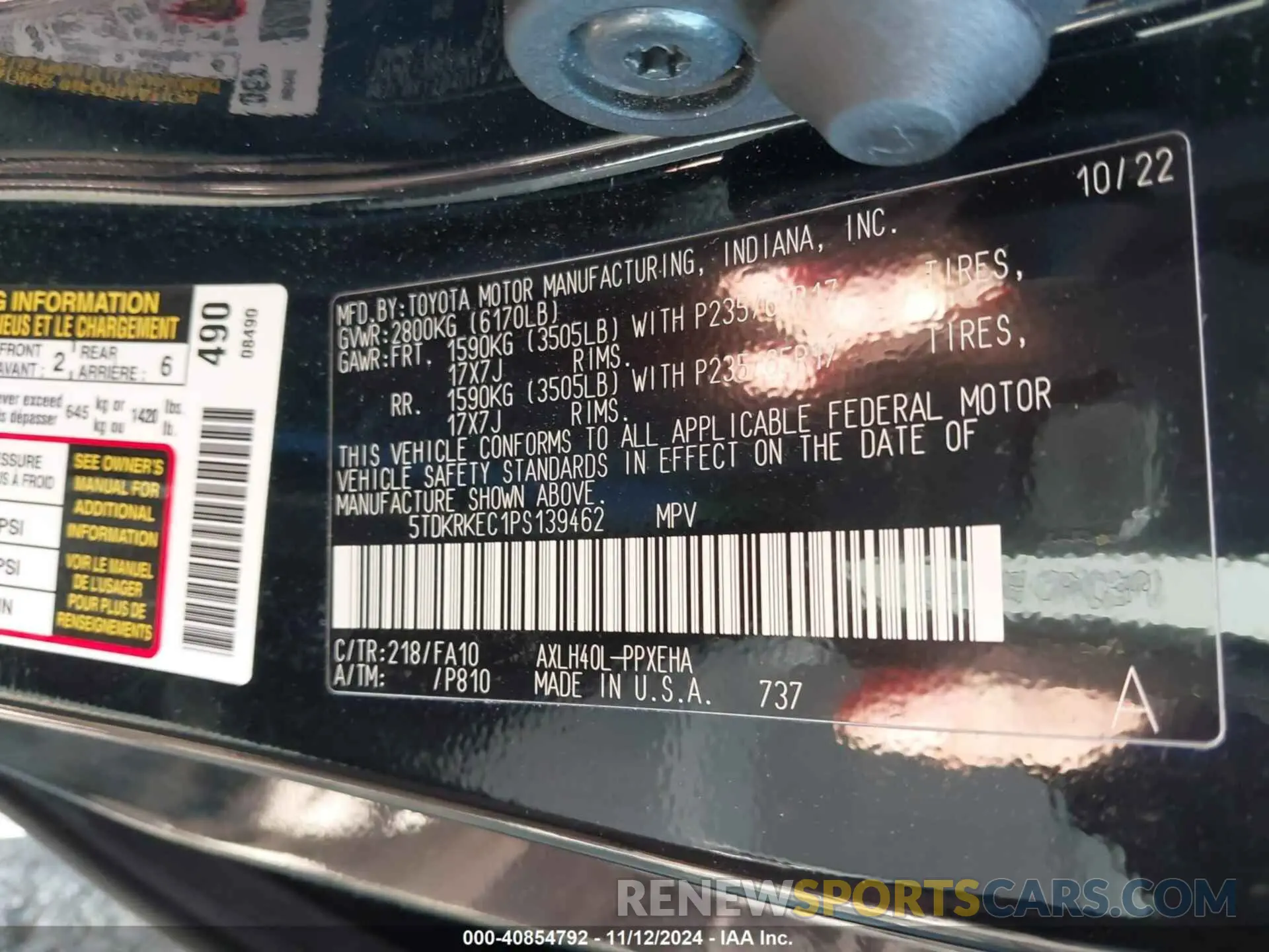 9 Photograph of a damaged car 5TDKRKEC1PS139462 TOYOTA SIENNA 2023